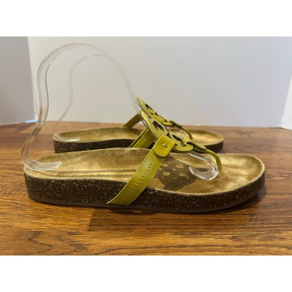 Tory Burch Miller Cloud Yellow Leather Logo Thong Sandals - Size 9.5 Designer - Picture 3 of 11